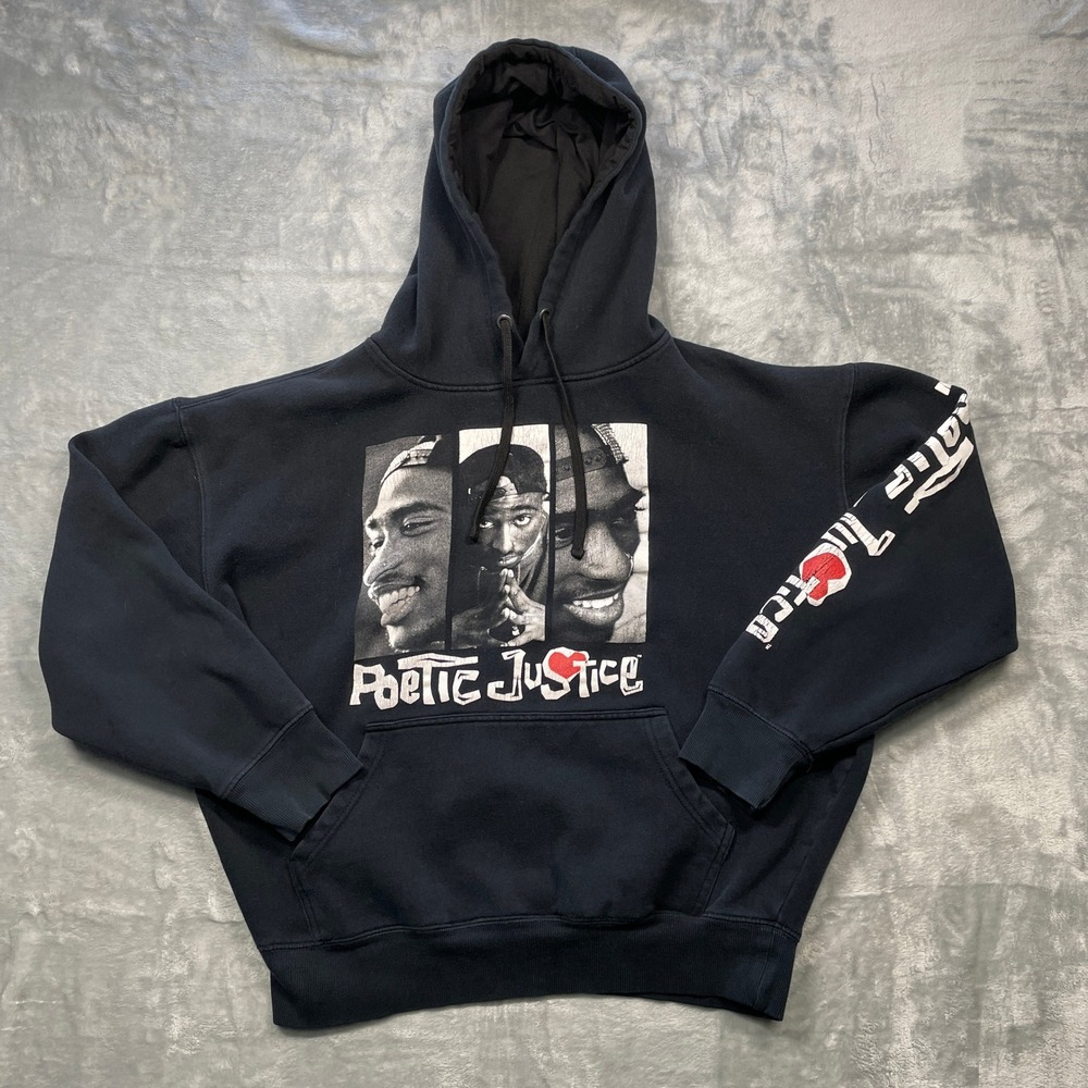 Poetic Justice Hoodie Tupac Shakur Black Graphic Print Hooded Sweatshirt Men's
